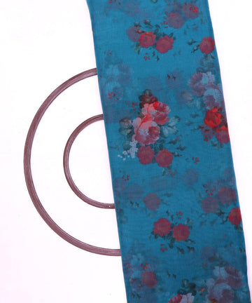 turquoise floral digital print organza fabric